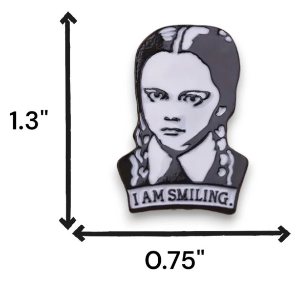 Black and White Wednesday Addams Enamel Pin
I Am Smiling Goth Brooch - Picture 4 of 8